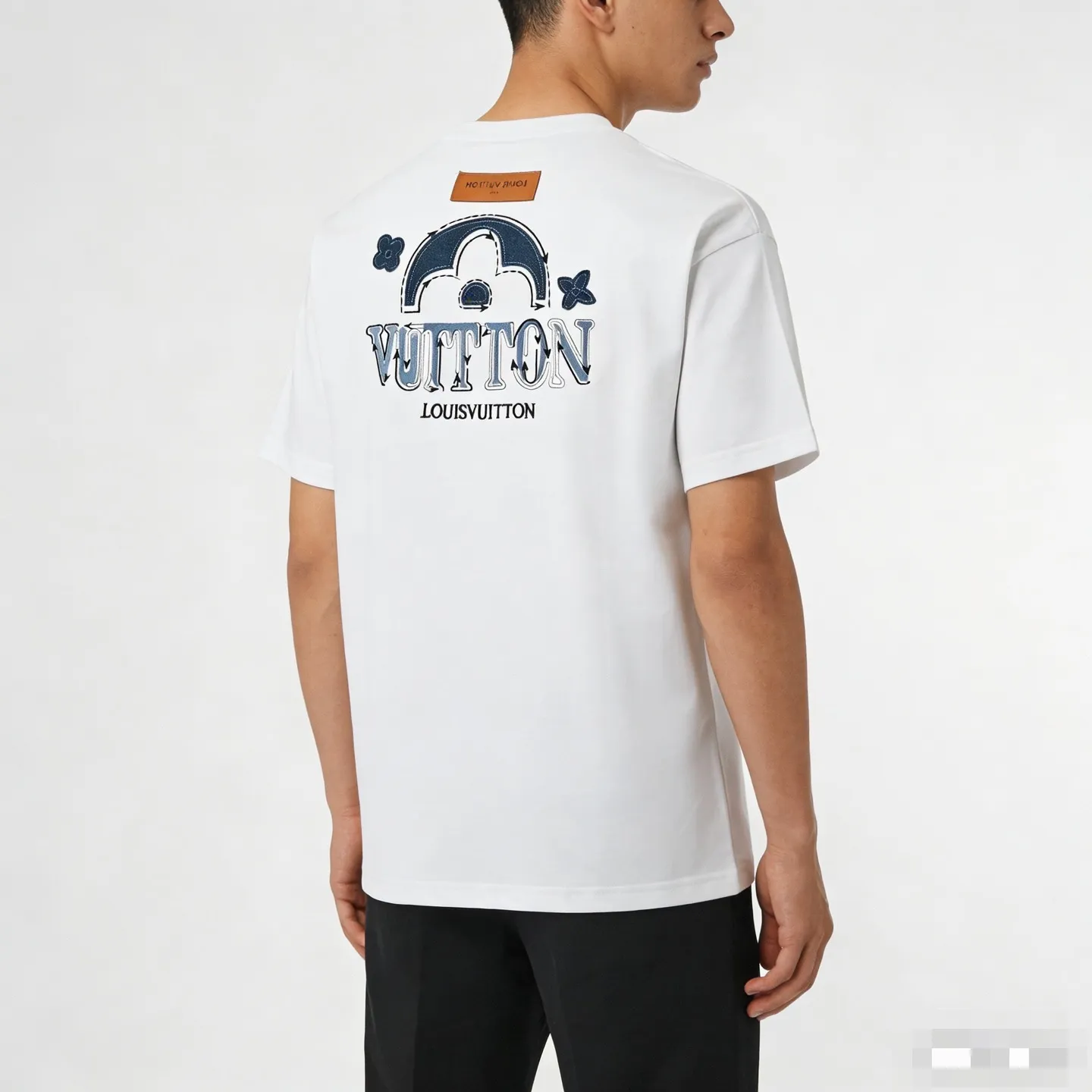 Louis Vuitton/Louis Vuitton 26ss denim patch presbyopic letter embroidered short sleeves